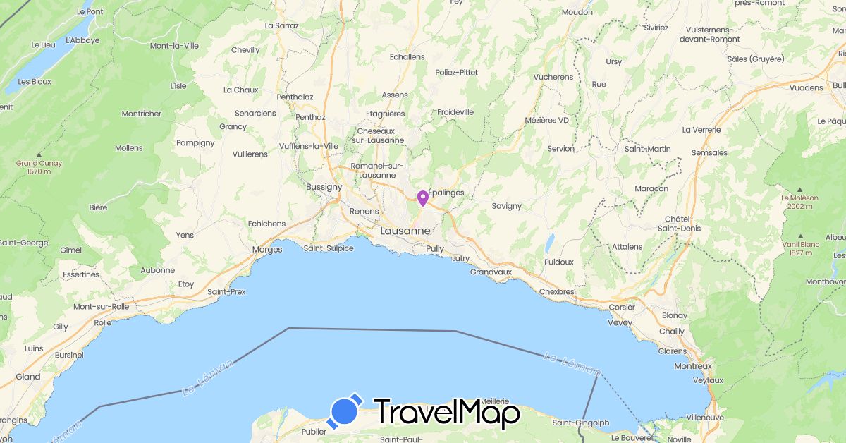 TravelMap itinerary: train in Switzerland (Europe)